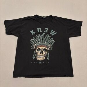 KR3W KREW Shirt Men XL Black Short Sleeves Indian Chief Skull Graphic Graphic